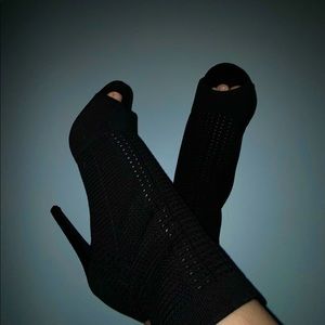 Black Knit Stiletto Peep-Toe